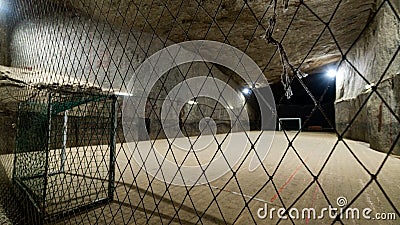 Football field inside the salt mine of Cacica Stock Photo