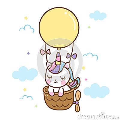 Beautiful Magical Unicorn balloon horse wallpaper kawaii animal: Fabulous fashion, magic sleeping time for sweet dream Good night Vector Illustration