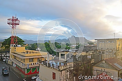 Beautiful Mahebourg town view during Sunrise with morning rays coming from top left giving mystique feeling Editorial Stock Photo