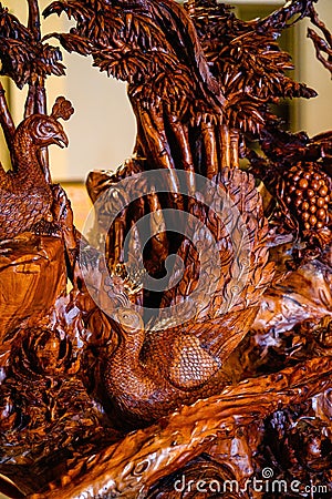 Beautiful mahogany sculpture with exquisite workmanship Stock Photo