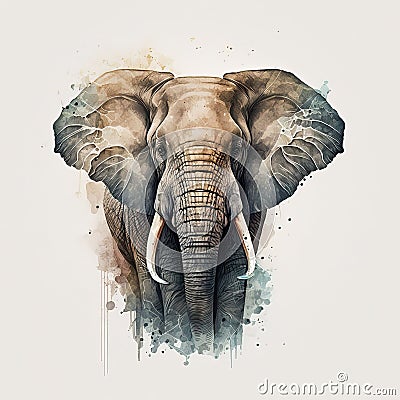 Beautiful majestic elephant on white background, artistic drawing. Generative Ai Stock Photo