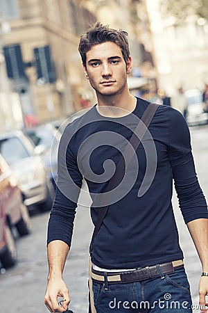 Beautiful man model outdoor with casual outfit Stock Photo
