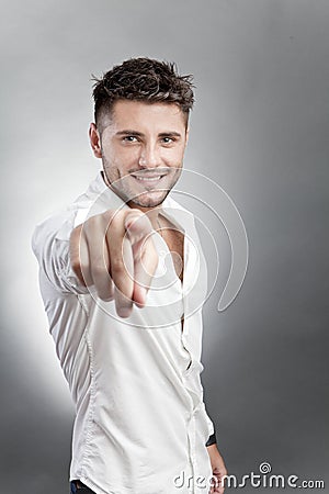 Beautiful man pointing Stock Photo