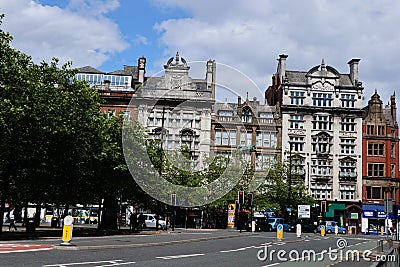 Manchester city centre in a cloudy day in June 2020 Editorial Stock Photo