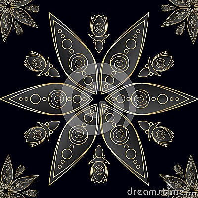 Beautiful mandala with a golden gradient on a black background Vector Illustration