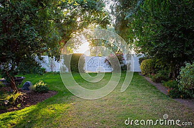 Beautiful manicured lawn in a spring garden. Stock Photo