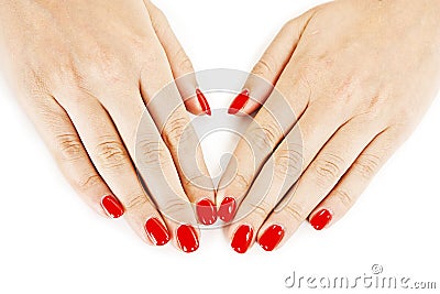 Beautiful manicured woman's hands with red nail polish Stock Photo