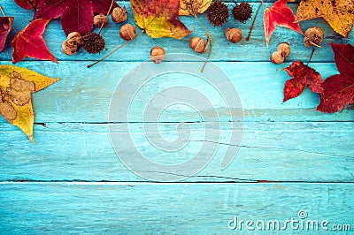 Beautiful maple leaves on vintage wooden background, Stock Photo
