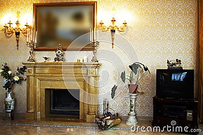 Beautiful marble fireplace Stock Photo