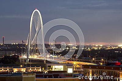 Beautiful Margaret Hunt Hill Bridge at night Editorial Stock Photo