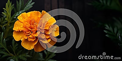 beautiful marigold flower macro blank space, ai generative Stock Photo