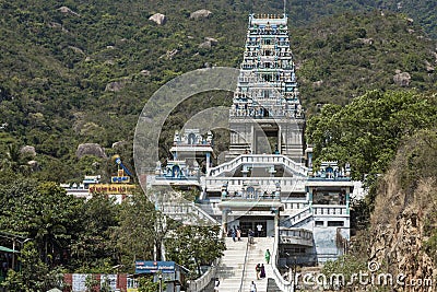COIMBATORE , INDIA - 5 March 2022 beautiful marudhamalai lord god murugan temple gopuram tower view. Editorial Stock Photo