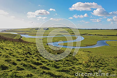 The beautiful meandering Cuckmere River in East Sussex, England Stock Photo