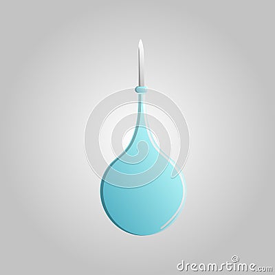 Beautiful medical icon of a rubber blue enema for bowel cleansing on a white background Vector Illustration