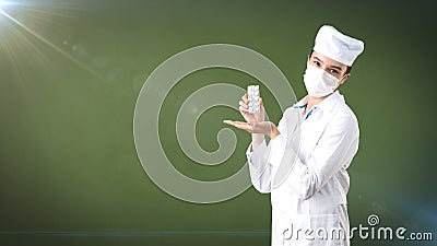 Beautiful medical woman doctor in uniform. Studio painted background. Concept of profitable health care. Stock Photo