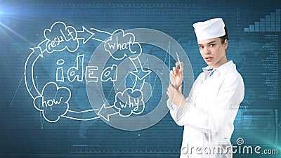 Beautiful medical woman doctor in uniform. Studio painted background. Concept of profitable health care. Stock Photo