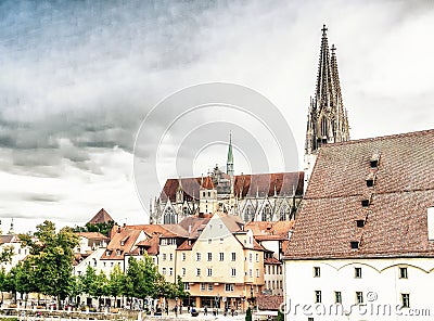 Beautiful medieval architecture of Regensburg, Germany Editorial Stock Photo