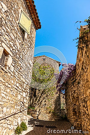 Beautiful medieval village of Vézénobres in the Gard in the Cévennes, Occitanie, France Stock Photo