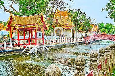 The beautiful Memorial Park of Wat Benchamabophit Dusitvanaram Marble Temple, Bangkok, Thailand Editorial Stock Photo