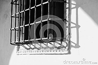 Beautiful metal protective grille on the window. Stock Photo