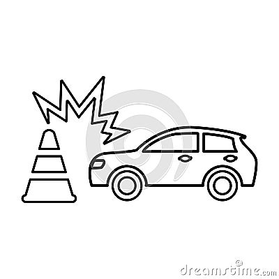 Traffic Cone Crash Icon In Outline Style Vector Illustration