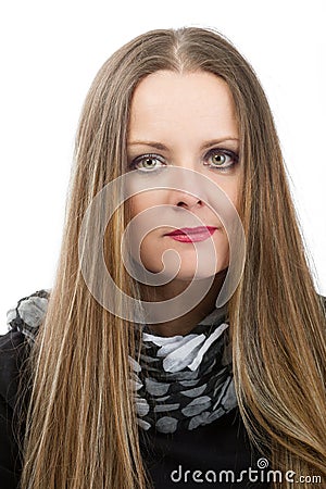 Beautiful middle age woman cancer patient before shaving hair Stock Photo