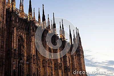 Beautiful Milan cathedral close up view. Duomo di Milano closeup Stock Photo