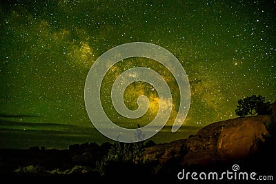 Beautiful Milky way shot at Arches National Park Utah USA. Astronomy site Utah low light pollution famous tourist spot Stock Photo