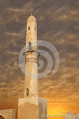 Beautiful minaret at sunset, khamis mosque Bahrain Stock Photo
