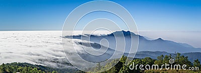 Beautiful mist flowing on valley of chiangmai, tha Stock Photo