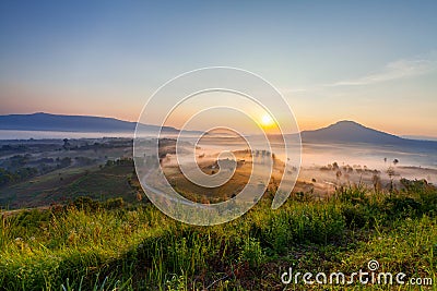 Beautiful misty morning sunrise in Khao Takhian Ngo View Point a Stock Photo