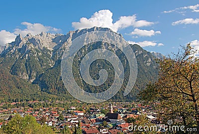 Beautiful mittenwald village and karwendel mountains Stock Photo