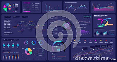 Beautiful mockup dashboard with gradient UI, UX, KIT elements Vector Illustration