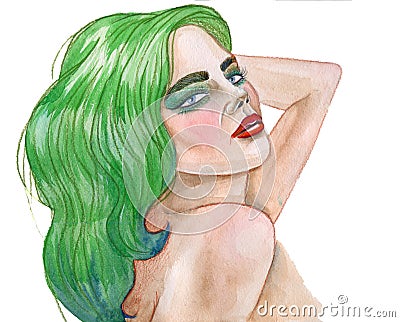 Beautiful model with green hair Stock Photo