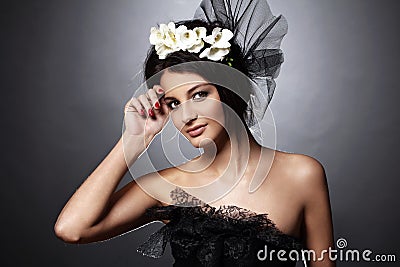 Beautiful model in vintage bridal image Stock Photo