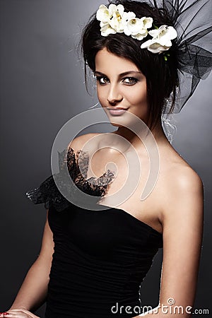 Beautiful model in vintage bridal image Stock Photo