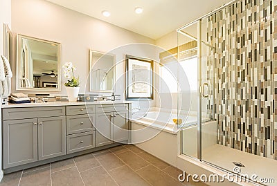 Beautiful Modern Custom Master Bathroom Stock Photo