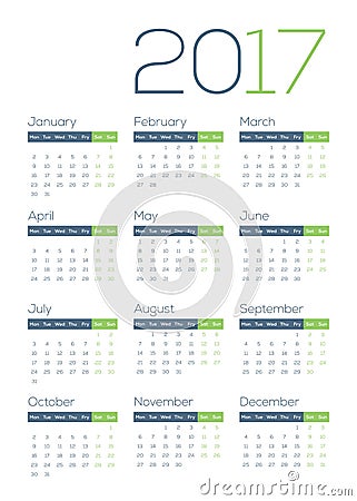 Beautiful, Modern, Fresn and Clean Business 2017 Calendar Vector Illustration