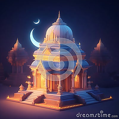 Beautiful Modern Hindu Temple night scene Imagery By ai generated Stock Photo