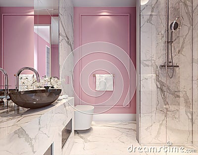 Beautiful modern interior design of millennial pink bathroom Cartoon Illustration
