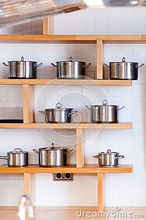 Mettalic new pans Stock Photo