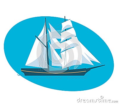 A beautiful modern sailboat frigate. Vector Illustration