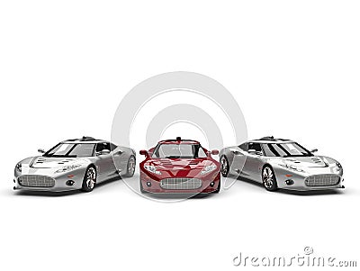Beautiful modern silver and red super sports cars Stock Photo