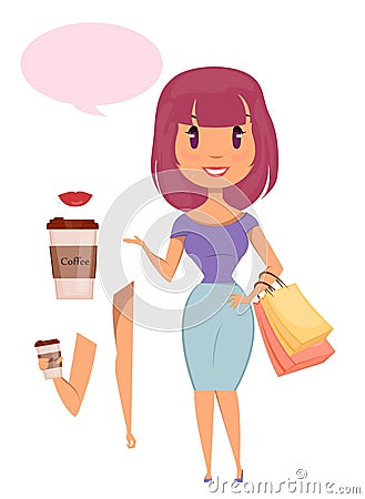 Beautiful modern stylish fashionable pretty woman. Vector Illustration