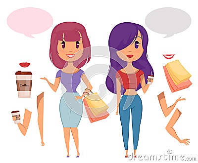 Beautiful modern stylish fashionable pretty women. Vector Illustration