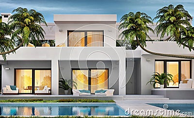 Modern white house with swimming pool Stock Photo