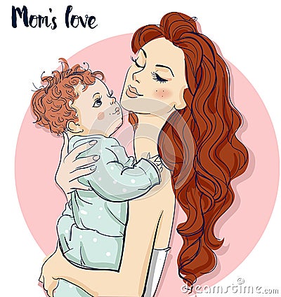 Beautiful mom with child Vector Illustration