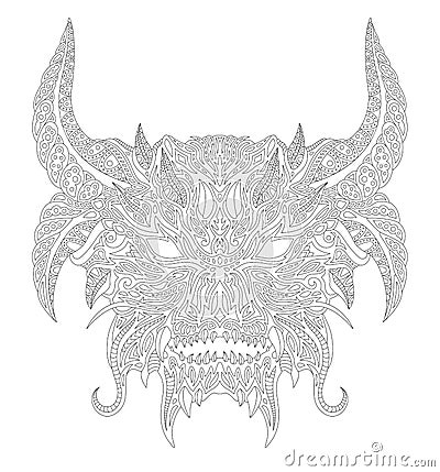 Coloring book art with tribal vintage demon head Vector Illustration