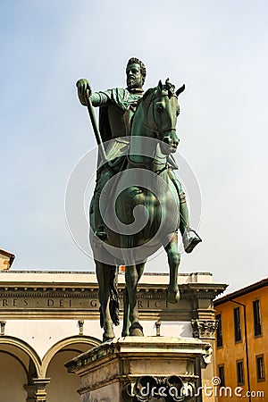 Beautiful monument Monumento Equestre a Granduca Ferdinando I de` Medici at Piazza della Santissima Annunziata in Florence Stock Photo