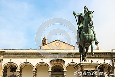 Beautiful monument Monumento Equestre a Granduca Ferdinando I de` Medici at Piazza della Santissima Annunziata in Florence Stock Photo